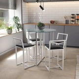 Conjunto Mesa Redonda Vidro 4 Cadeiras Pequena Estofado Cor Preto