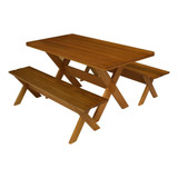 Conjunto Mesa Rústica Com Bancos Madeira Churrasco 2 00m