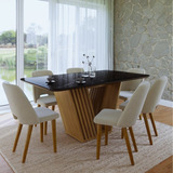 Conjunto Mesa Tampo Marmorizado Vidro Com 6 Cadeiras Wt