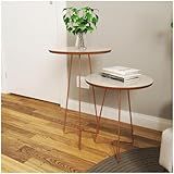 Conjunto Mesas De Canto Apoio E Lateral Pés Rosé Gold Em Metal Tripé Tampo Off White Com Freijó