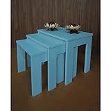 Conjunto Mesas Ninho Lateral De Apoio Centro Laqueada Azul