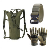 Conjunto Militar Kit Mochila Camelback Luvas Cinto Tático
