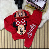 Conjunto Minie Moletom Flanelado Capuz Máscara Infantil