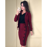 Conjunto Moda Evangélica Saia Midi Lápis E Blazer Feminino