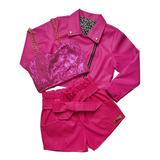 Conjunto Moda Pink Jaqueta Cropped