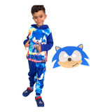 Conjunto Moletom Infantil Filme Sonic Agasalho Mascar Brinde