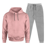 Conjunto Moletom Infantil Lisa Blusa E Calça Modelo Canguru
