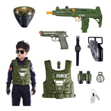 Conjunto Operação Militar Brinquedo Colete Arma Binóculos