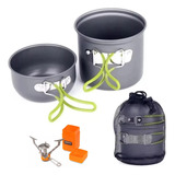 Conjunto Panela Camping Fogareiro Furno Stove 360 Degress