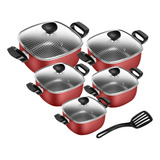 Conjunto Panela Quadrada Antiaderente Tampa De Vidro 5 Peças