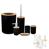 Conjunto Para Banheiro Completo Lixeira Dispenser Escova -Preto-