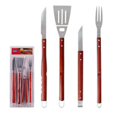 Conjunto Para Churrasco 4 Peças Inox Cabos Longos 66cm Mor