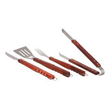 Conjunto Para Churrasco Cabos Em Madeira 4 Peças 3311 Mor