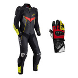 Conjunto Para Moto Macacão 1 Peça Luva Texx Pista Em Couro