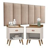 Conjunto Para Quarto Cabeceira Julia 1 60 Cama Queen Com 2 Mesas De Cabeceira Pérola New Bege Off White Freijó