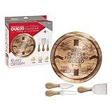 Conjunto Para Queijo 4 Peças Com Tábua Vidro Decoração Madeira QUE5524 Euro Home
