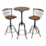 Conjunto Para Sacada Mesa 50 Cm E 2 Banquetas Ferro E Madeir Cor Preto