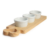 Conjunto Petisqueira 3 Potinhos E 1 Tábua De Apoio Madeira Cor Branco