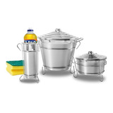 Conjunto Pia Cozinha Com Suporte Sabão Detergente Lixeira