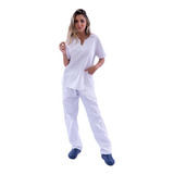 Conjunto Pijama Cirúrgico Feminino Brim Leve Branco