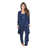 Conjunto Pijama Feminino Com Robe Em Malha Suede