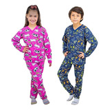 Conjunto Pijama Flanelado Moletom Algodão Infantil 2 3 Soft
