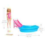 Conjunto Piscina Glam Com Boneca Barbie Com Maiô Rosa