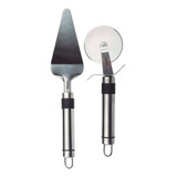 Conjunto Pizza Aço Inox Higiênico Corta Pega Serve Prático