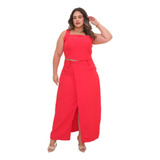 Conjunto Plus Size Alfaiataria Saia Mid Moda Grande Feminino