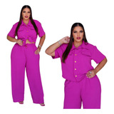 Conjunto Plus Size Calça E Blusa Camisa Alfaiataria Elegante