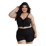 Conjunto Plus Size Cropped Laço E Short Bengaline Drapaplus