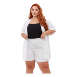 Conjunto Plus Size Kimono Cardigan Short Feminino Verão