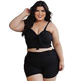 CONJUNTO PLUS SIZE MIDI SIZE Drapa Plus SHORT E CROPPED BENGALINE COM LYCRA ENCORPADO