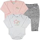 Conjunto Plush Bebe Menina Casaco Body E Culote Bordado Estrelas Rosa