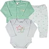 Conjunto Plush Bebe Menina Casaco Body E Culote Bordado Estrelas Verde M