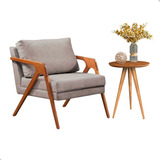 Conjunto Poltrona Com Mesa Lateral Decoração Madeira Maciça