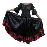 Conjunto Pombagira Saia Rodada Ajustavel Corpete Cetim Preto