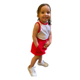 Conjunto Pompom Menina Infantil Verão Short Saia Regatinha