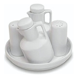 Conjunto Porta Tempero Galheteiro 5 Pçs Porcelana Branca