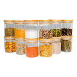 Conjunto Porta Temperos E Condimentos Vidro Tampa Bambu 12pc