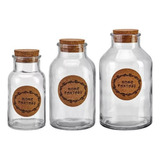 Conjunto Pote Em Vidro Bergamo Tampa Cortiça Com 3 Peças