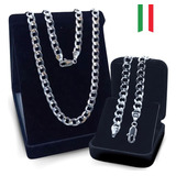 Conjunto Prata 925 Corrente Pulseira Maciça Grumet Grossa