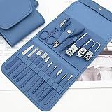 Conjunto Profissional De Manicure Pedicure E Podologia Completo De Aço Inoxidável Com 16 Peças Azul 