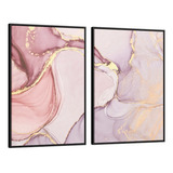Conjunto Quadros Abstrato Rosé 2 Telas Canvas 70x105 Moldura