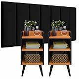 Conjunto Quarto 2 Mesas De Cabeceira Com Nicho E Prateleira Max - Cabeceira Modular Adesiva P-Cama Box 0-90 Até 1-95m -Placas Preto-Kit Max Preto- Solteiro 0-90 -5 Placas--