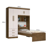 Conjunto Quarto Cancun Guarda Roupa 4 Portas Cama Solteiro Cor Jequitibá Off White