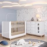 Conjunto Quarto De Bebê Berço 2 Em 1 E Cômoda Sophia Espresso Móveis Branco E Jequitiba