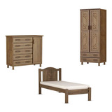Conjunto Quarto Guarda roupa Cama Cômoda Sapateira Pinus