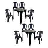Conjunto Reforçado Preto C 8 Cadeiras E 2 Mesa Casa Cozinha