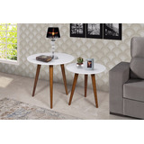Conjunto Retrô Mesa Lateral E Apoio Pé Palito Tampo Offwhite
